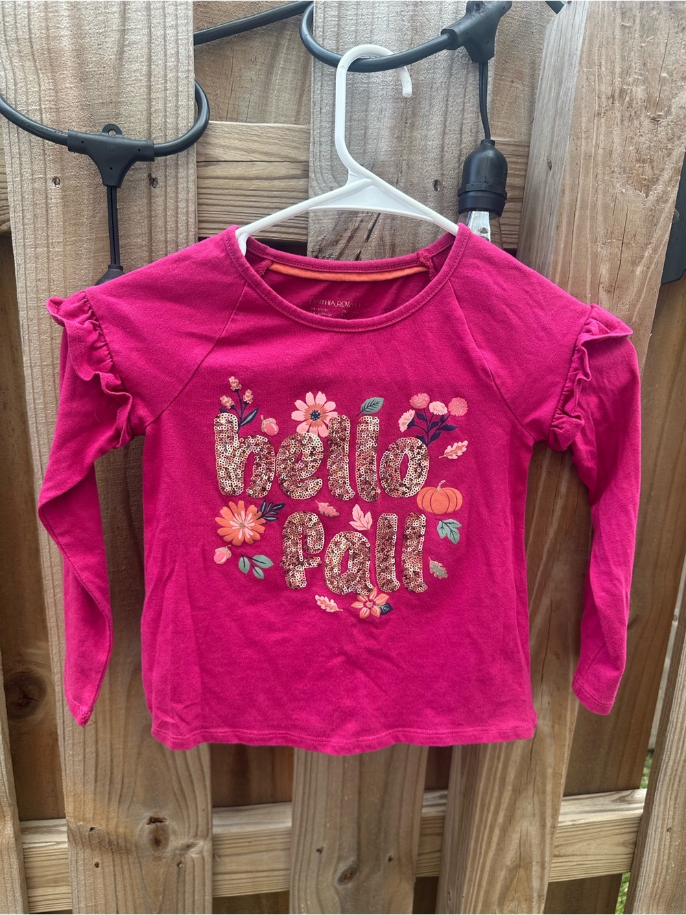 Cynthia Rowley Girls' Long-Sleeve Top in Bright Pink with Sequin "hello fall"
